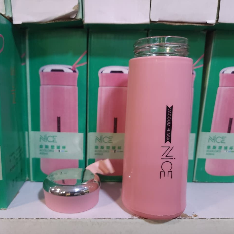 BPA Free Glass Water Bottle | 400ml Portable Tumbler | With Protective Plastic Shell