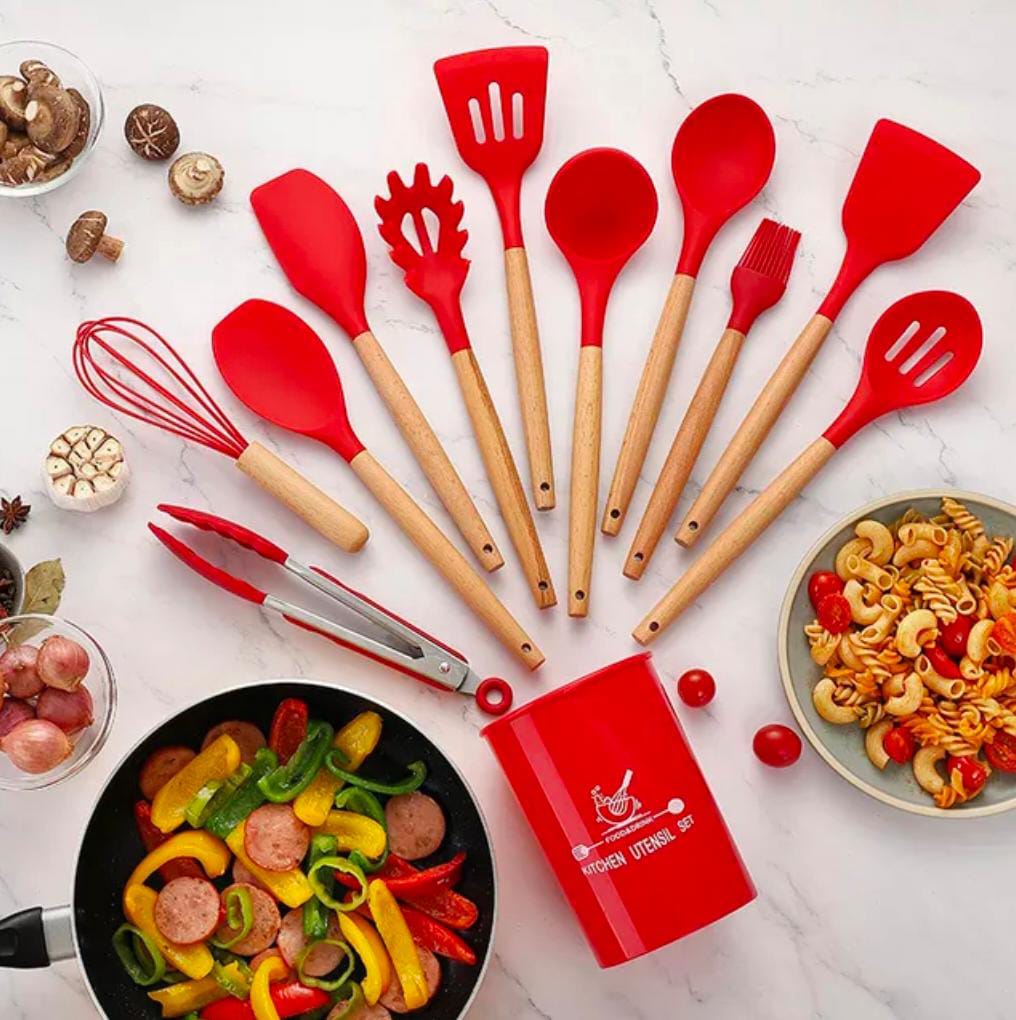 12 Pcs Silicone Cooking Utensils Kitchen Utensil Set | Heat Resistant & Non-Toxic Spatula Set