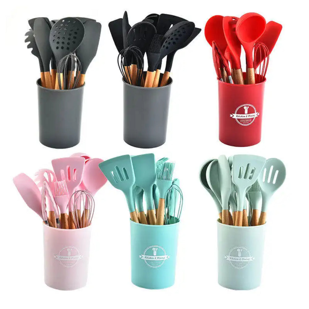 12 Pcs Silicone Cooking Utensils Kitchen Utensil Set | Heat Resistant & Non-Toxic Spatula Set