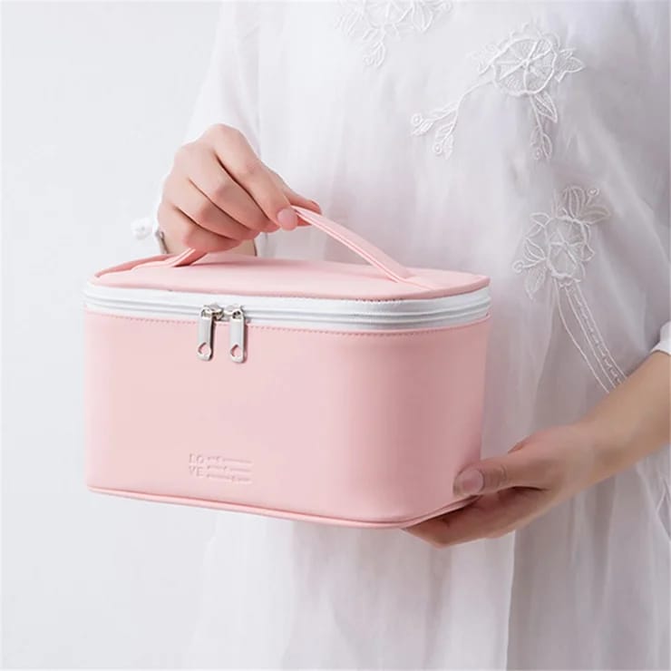 Leather Cosmetic Handbag Makeup Organizer,Large Capacity Travel Makeup Bag