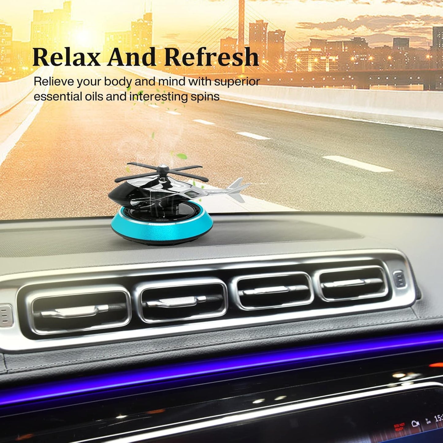 Solar Car Air Freshener Helicopter Auto Aromatherapy Sun Light Energy