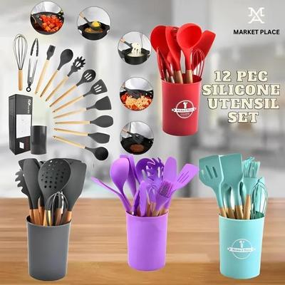 12 Pcs Silicone Cooking Utensils Kitchen Utensil Set | Heat Resistant & Non-Toxic Spatula Set