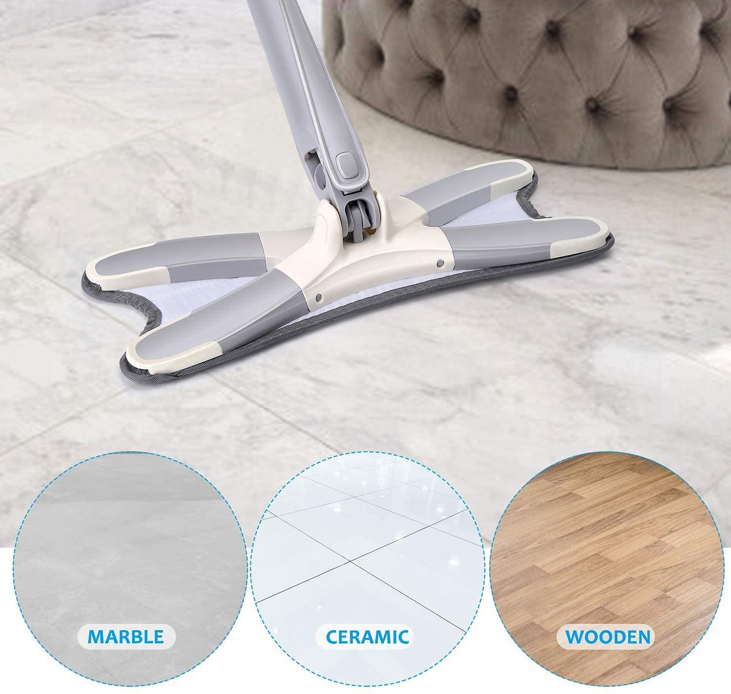 Rotating X Mop Flat Microfiber Floor Mop with 360° Squeeze System and Replaceable Cloth