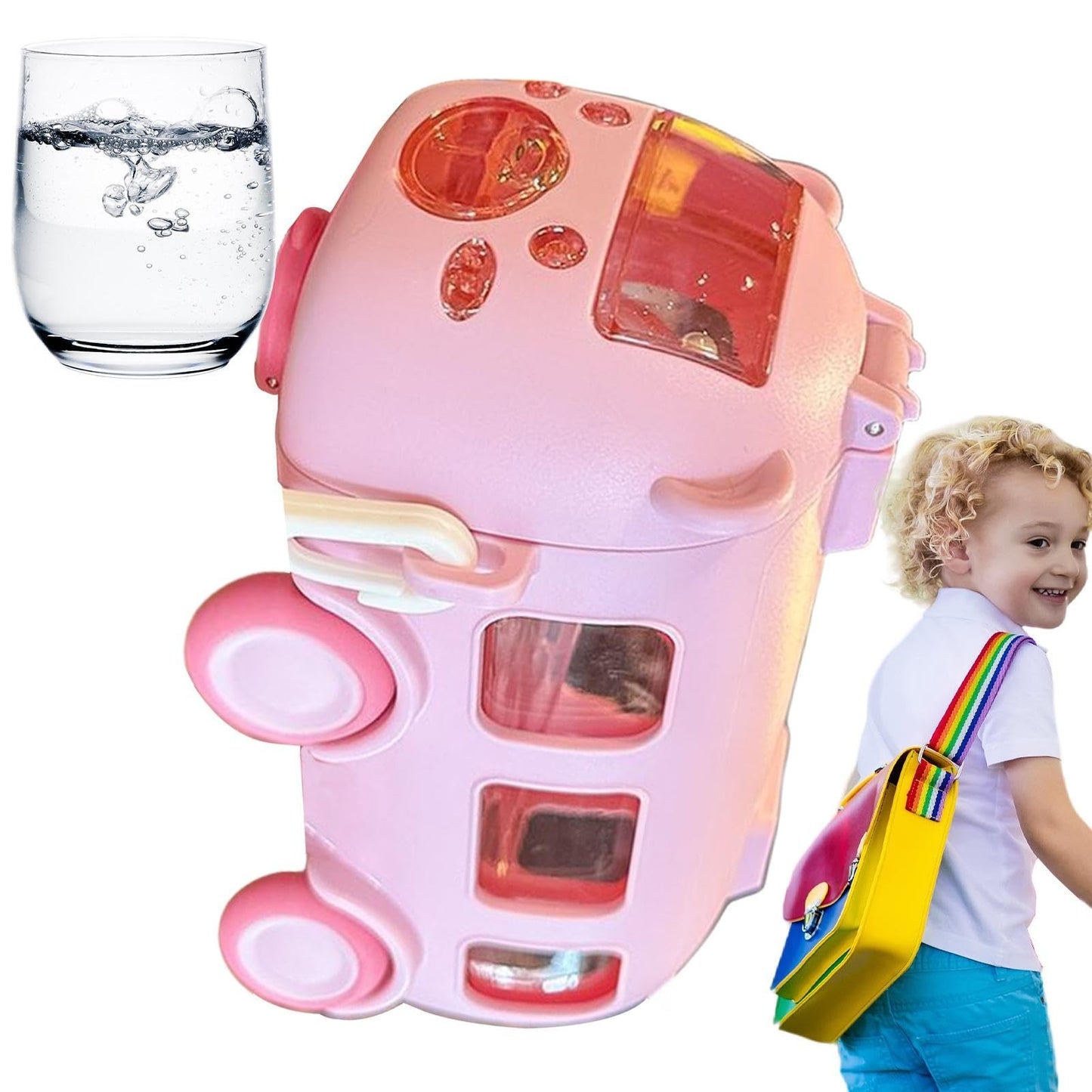 School Bus Design Kids Water Bottle With Strap – 600ml
