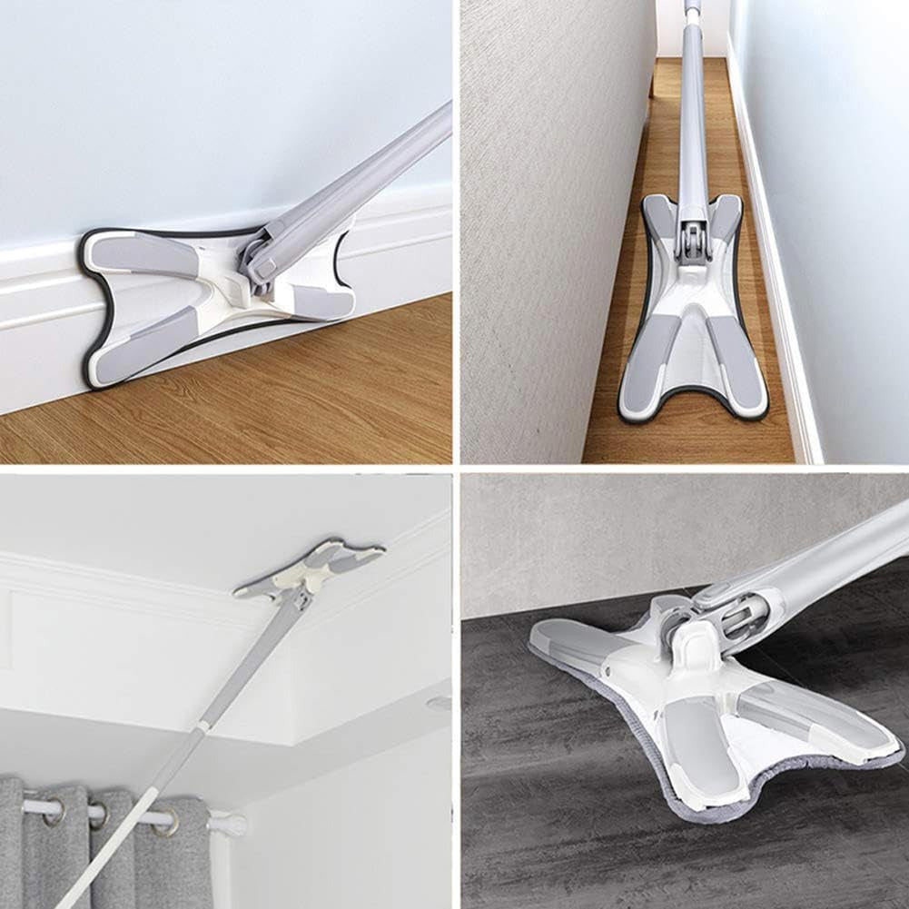 Rotating X Mop Flat Microfiber Floor Mop with 360° Squeeze System and Replaceable Cloth
