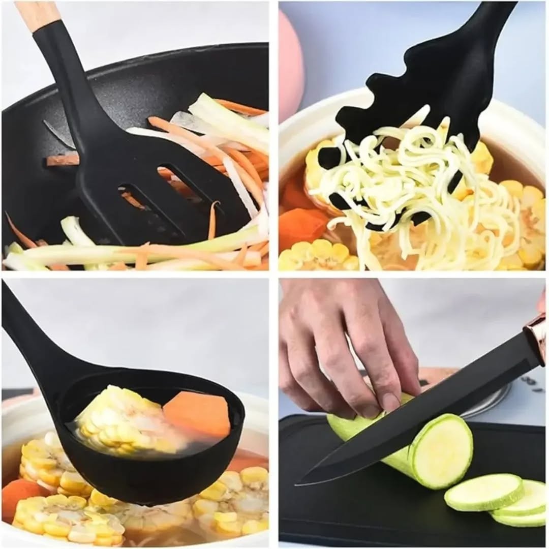 19-Pcs Kitchen Cooking Utensils & Knife Set with Block Holder & Cutting Board