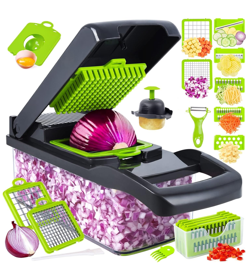 Vegetable Chopper 16 Pcs Set – Manual Onion Chopper, Food Slicer, Dicer, Grater & Potato Cutter With Handle