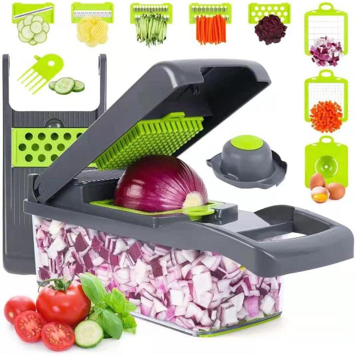 Vegetable Chopper 16 Pcs Set – Manual Onion Chopper, Food Slicer, Dicer, Grater & Potato Cutter With Handle