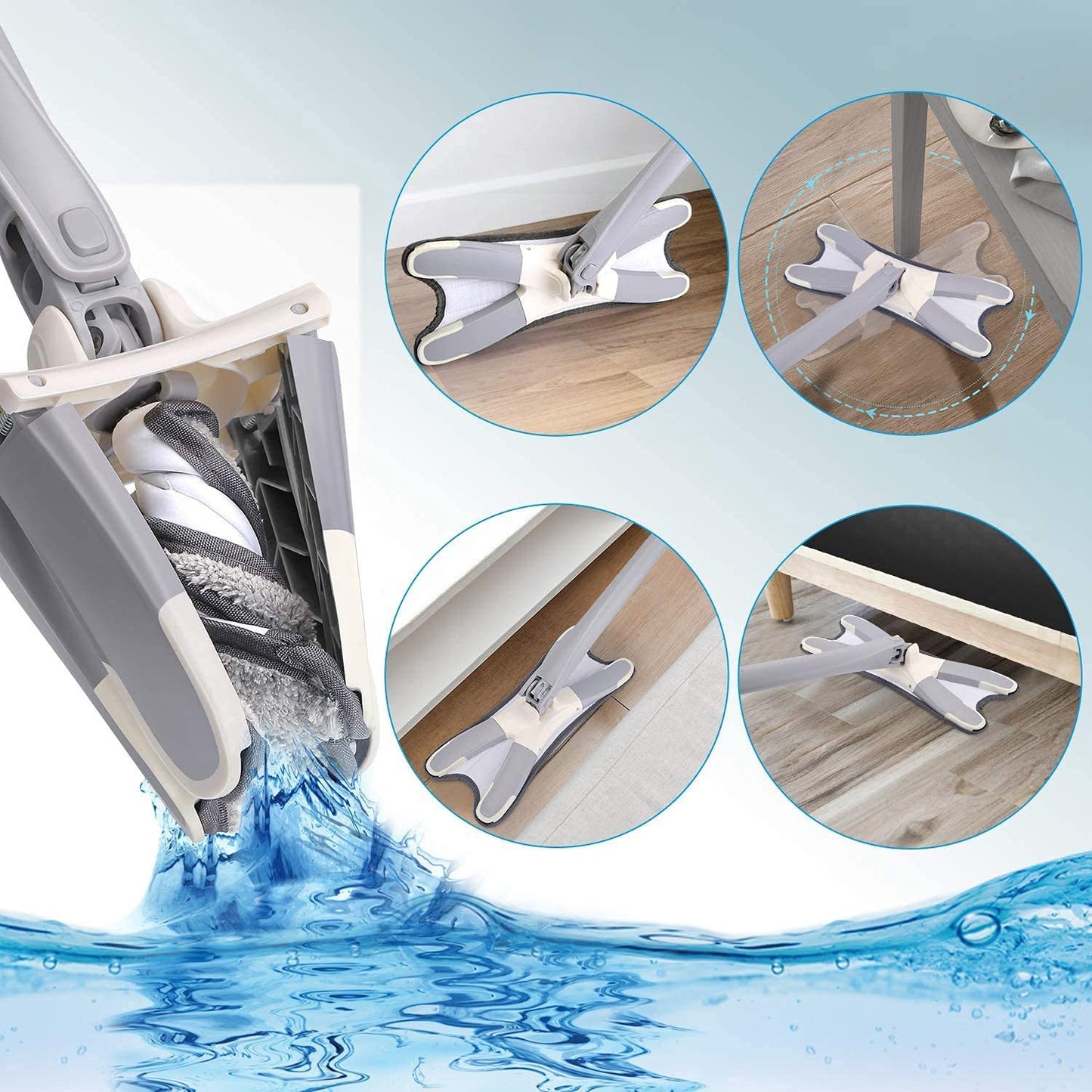 Rotating X Mop Flat Microfiber Floor Mop with 360° Squeeze System and Replaceable Cloth